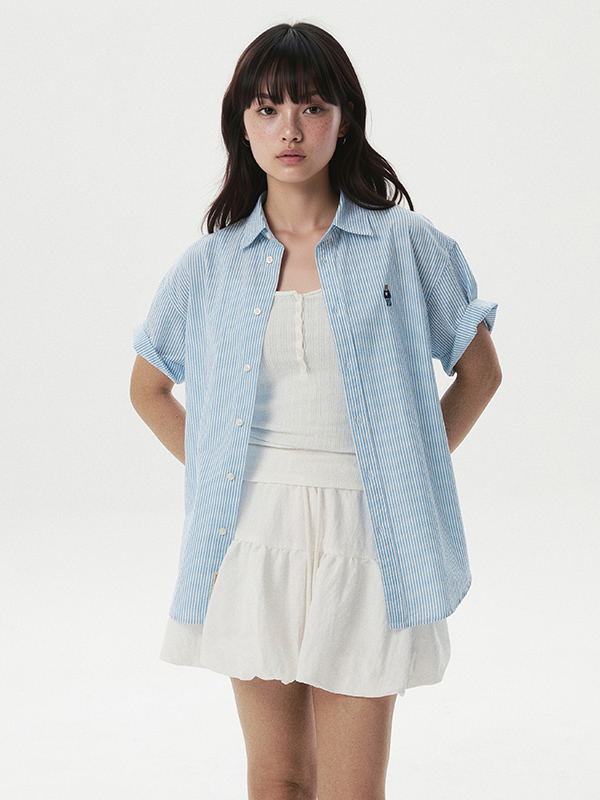 WHOAU Áo sơ mi nữ Steve Seersucker Loose-fit Shirts_WHYWG2512F