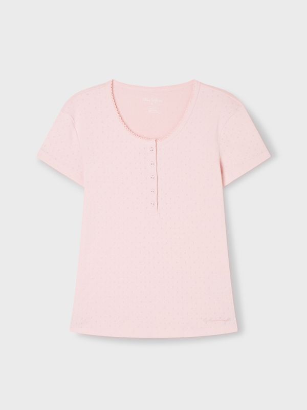 WHOAU Áo thun nữ Eyelet Henley Neck T-Shirt_WHRAG2532F