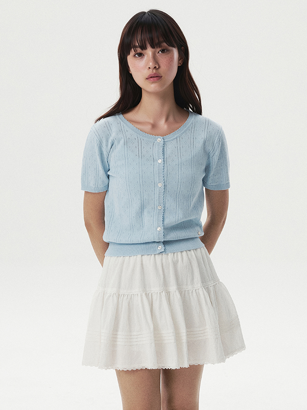 WHOAU Áo Cardigan Punching Skashi Short Sleeve Cardigan_WHCKG2522F
