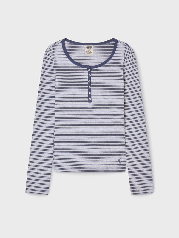 Ribbed Henry Neck Long Sleeve T-shirt