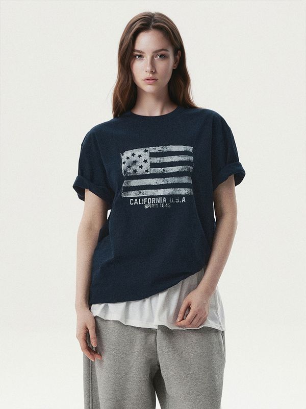 WHOAU Áo thu Unisex American Flag Printing T-shirt_WHRPG2407U