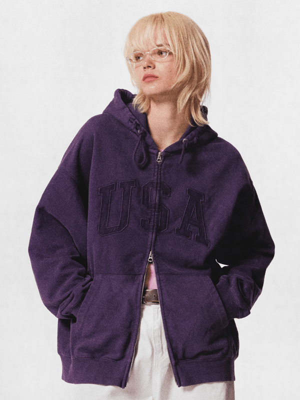 Vintage Dyed USA Hood Zip-up(Over-fit)