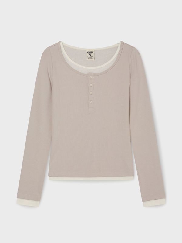 Layered Henry Neck Long Sleeve T-Shirt