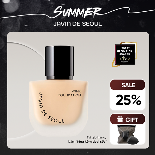 Kem nền cao cấp Javin De Seoul chai thủy tinh, cho lớp nền lì mịn, kiềm dầu - Wink Foundation