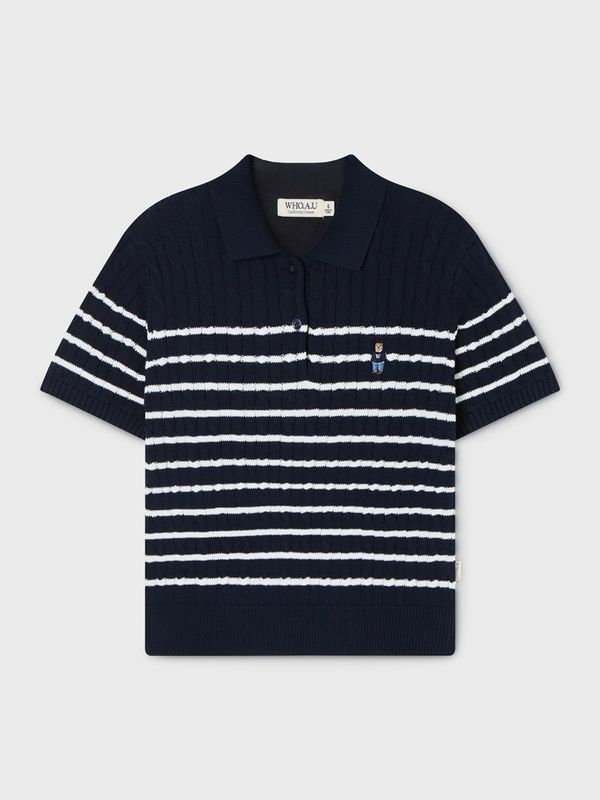 WHOAU Áo len tay ngắn Steve Collar Cable Short Sleeve Sweater_WHKAG2423F