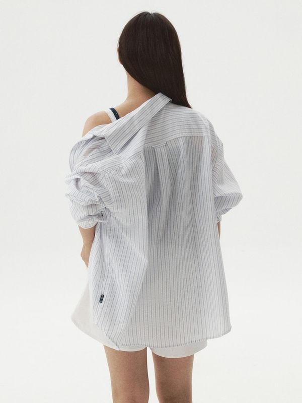 WHOAU Áo sơ mi nữ Loose Fit Striped Shirt WHYSGB731F