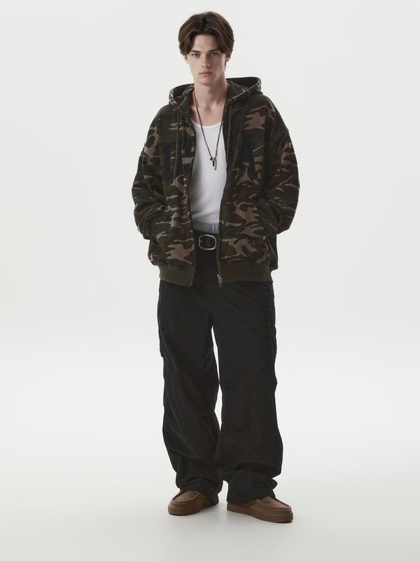 Wide Cotton Nylon Cargo Pants (U)