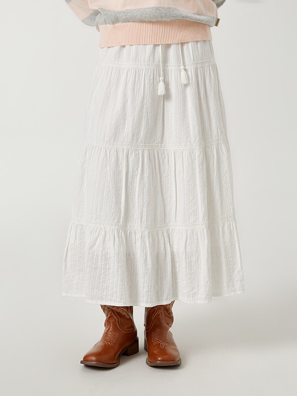 Dobby Long Tiered Skirt
